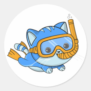 Schnorcheln Niedliche Katze Scuba Diving Kitten Runder Aufkleber