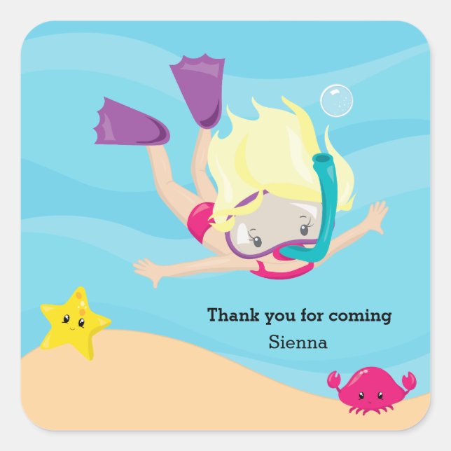 Schnorcheln Quadratischer Aufkleber (Vorderseite)