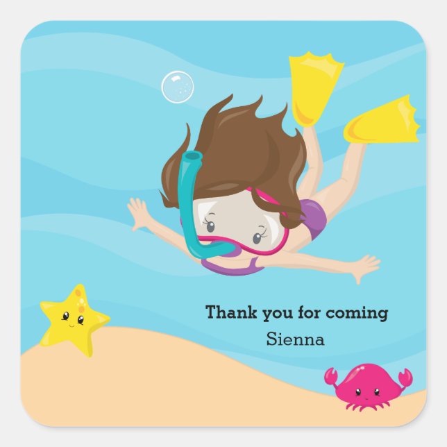 Schnorcheln Quadratischer Aufkleber (Vorderseite)