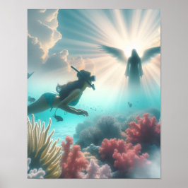 Schnorchler findet einen Engel im Riff Poster