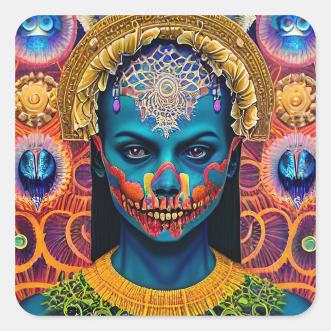 Schnörkel-Maskenmalerei Halloween-Aufkleber Quadratischer Aufkleber (Vorderseite)