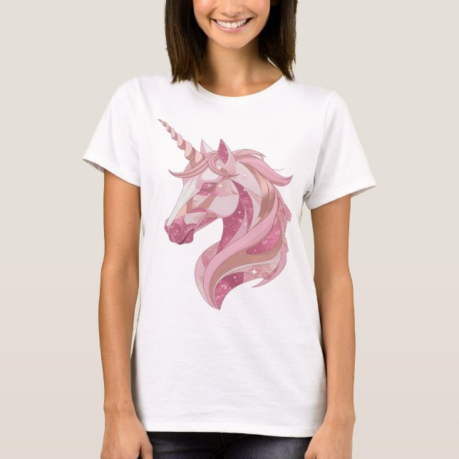 Schnörkelloses Silber-EINHORN-Design T-Shirt (Vorderseite)