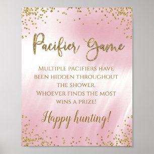 Schnuller-Baby-Shower-Spielschild in Rosa-Gold Poster