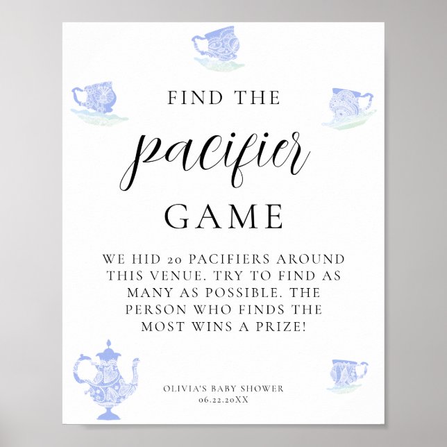 Schnuller Baby Tee China Set Blue White Lace Poster (Vorne)