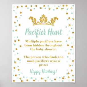 Schnuller Hunt Baby Shower Game Sign Royal Minze Poster