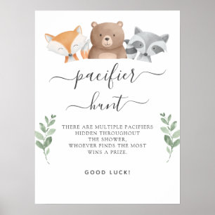 Schnuller Hunt Baby Shower Game Woodland Tiere Poster