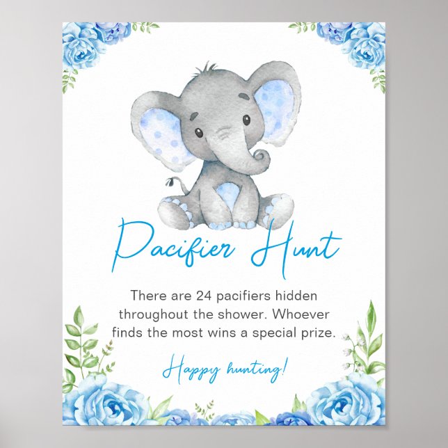 Schnuller Hunt Blue Boy Elephant Babydusche Erdnus Poster (Vorne)
