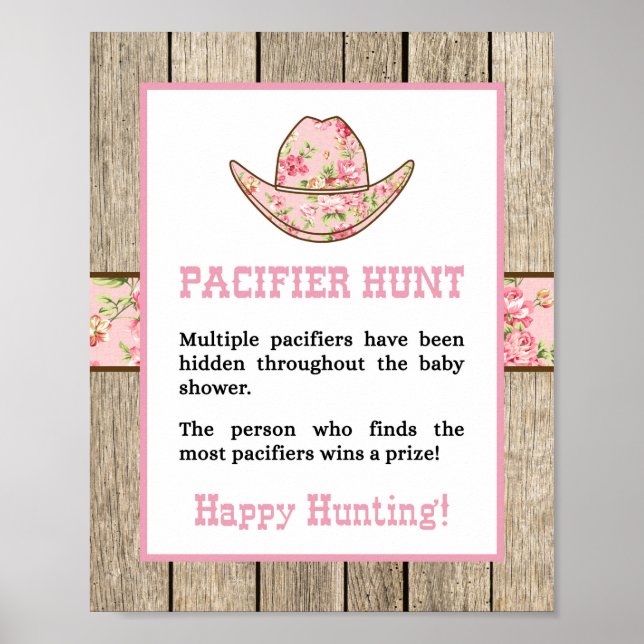 Schnuller Hunt Cowgirl Babydusche Schild (Vorne)