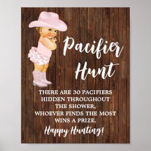Schnuller Hunt Game Pink Cowgirl Baby Duschzeichen Poster