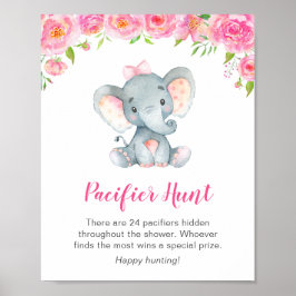 Schnuller Hunt Game Sign Elephant Baby Shower Girl Poster