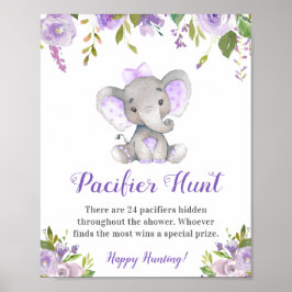 Schnuller Hunt Lavender Girl Elephant Babydusche Poster