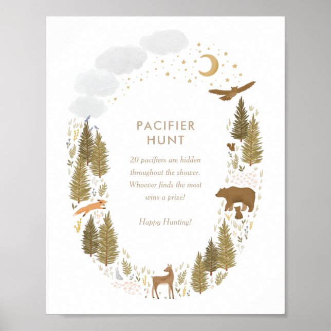 Schnuller Hunt Woodland Babydusche Zeichen Poster (Vorne)