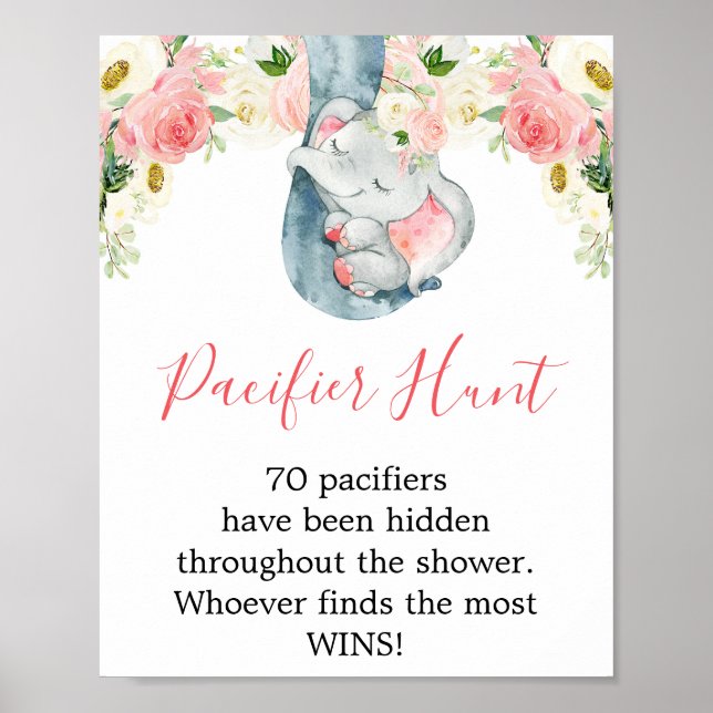 Schnuller Jagdspiel Mädchen Dusche Elefantenschild Poster (Vorne)