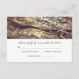 Schnur beleuchtet Herz-rustikales hölzernes RSVP Karte