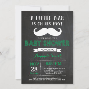 Schnurrbart-Baby-Shower-Einladung Grün und Grau Einladung