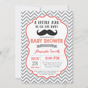 Schnurrbart-Baby-Shower-Einladung Rot und Grau Einladung
