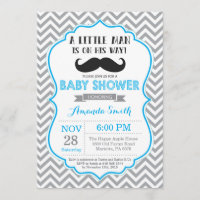 Schnurrbart-Babyparty-Einladungs-Blau und Grau