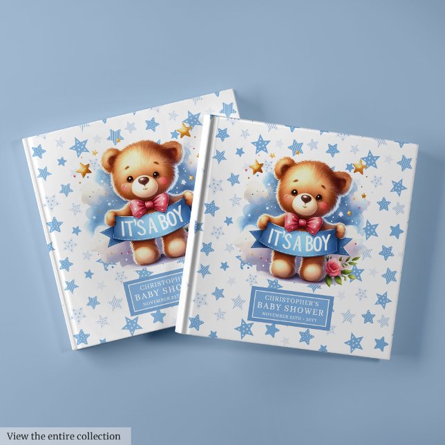 Schnurrbart. Es ist eine junge Babybärendusche Gästebuch (Gentle It’s a boy teddy bear baby shower memory book)