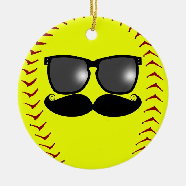 Schnurrbart Fastpitch Softball-Verzierung Keramikornament (Vorne)