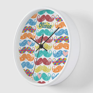 Schnurrbart Herr Hipster Vintage Retro Wanduhr