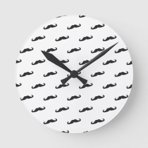 Schnurrbart-Hipstermuster 2 Runde Wanduhr