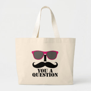 Schnurrbart Humor mit rosa Sonnenbrille Jumbo Stoffbeutel
