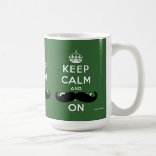 Schnurrbart Keep Calm and Carry On   Grün Tasse