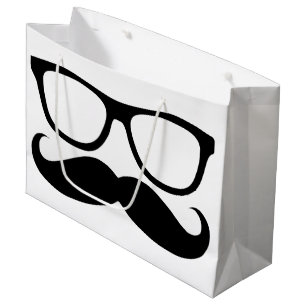 Schnurrbart-Nerd-Schwarz-Grafik Große Geschenktüte