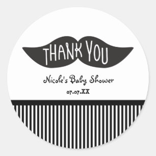 Schnurrbart Schwarz & Weiß Danke Party-Aufkleber Runder Aufkleber
