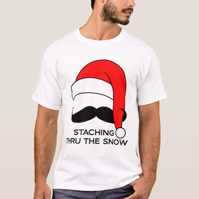 Schnurrbart-T - Shirt - Staching durch den Schnee (Vorderseite)