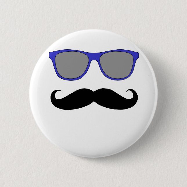 Schnurrbart und blauer Sonnenbrille-Humor Button (Vorderseite)