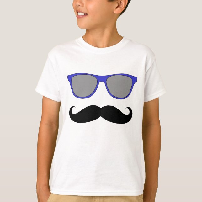 Schnurrbart und blauer Sonnenbrille-Humor T-Shirt (Vorderseite)