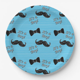 Schnurrbart-und Bowtie blaues Pappteller