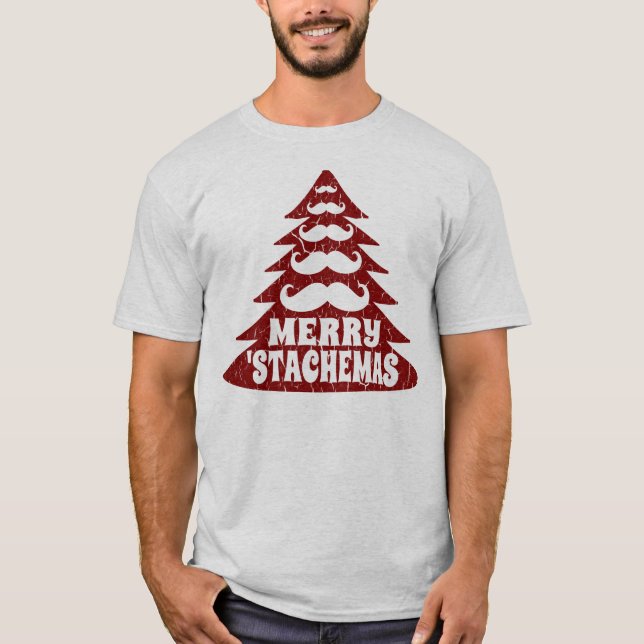 Schnurrbart-Weihnachtsbaum-lustiges T-Shirt (Vorderseite)