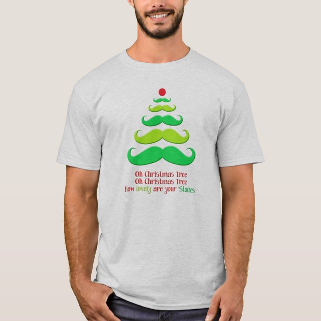 Schnurrbart-Weihnachtsbaum-wunderlicher T-Shirt (Vorderseite)