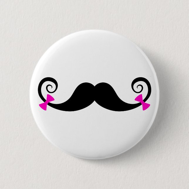 Schnurrbartentwurf mit rosa Bögen Button (Vorderseite)