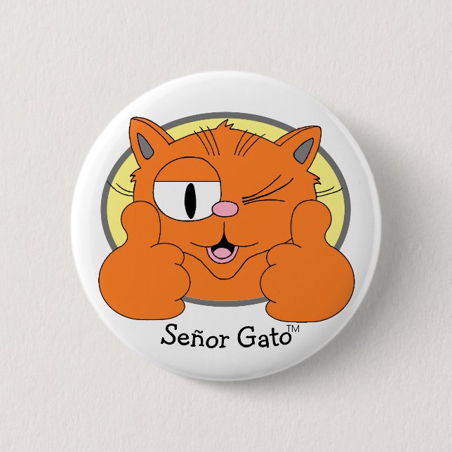 Schnurrbartkatze Daumen Hoch Zwinkernd Cartoon-Kat Button (Vorderseite)