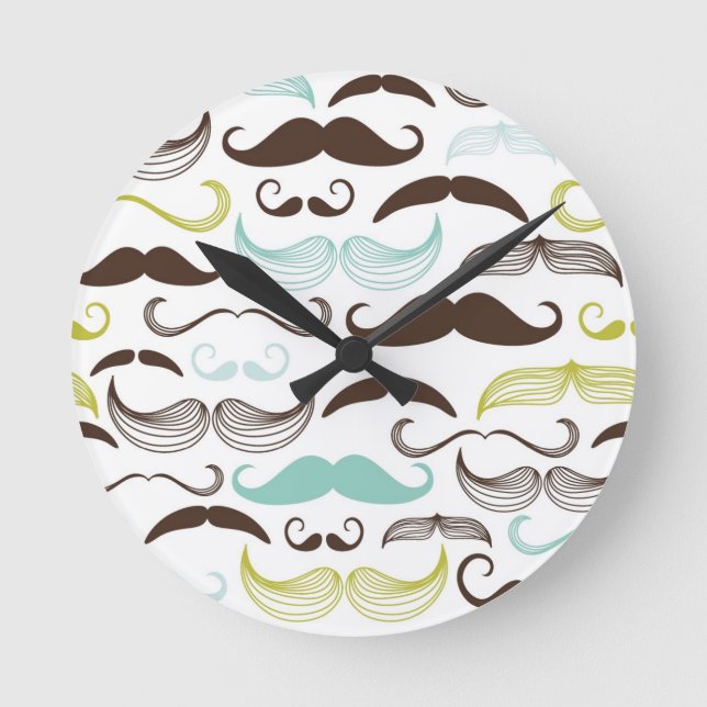 Schnurrbartmuster, Retro Art 2 Runde Wanduhr (Vorderseite)