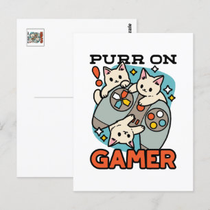 Schnurre auf Gamer - Süßes Katzengaming-Design Postkarte