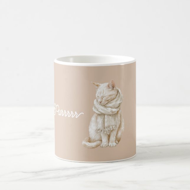 Schnurrende cremeweiße Katze Kaffeetasse (Mittel)