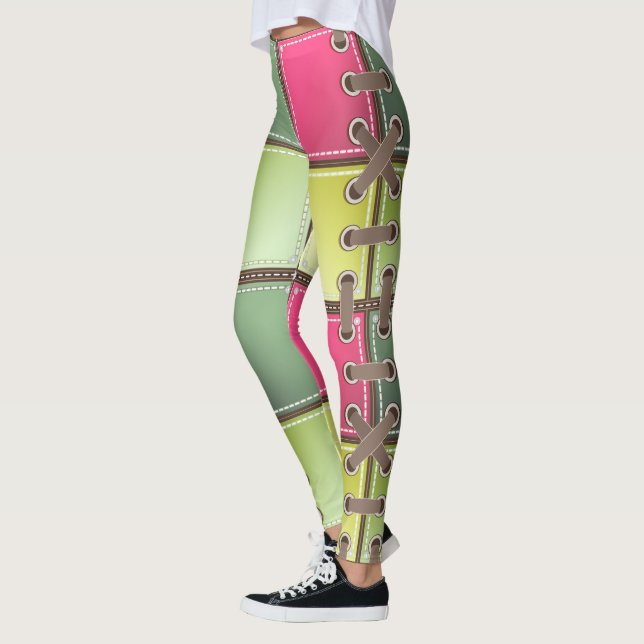 Schnürsenkel, rosa und grüne Mode Leggings (Links)