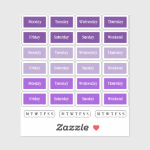 Schnürsenkel. Tage der Woche - Lila Stunden Aufkleber