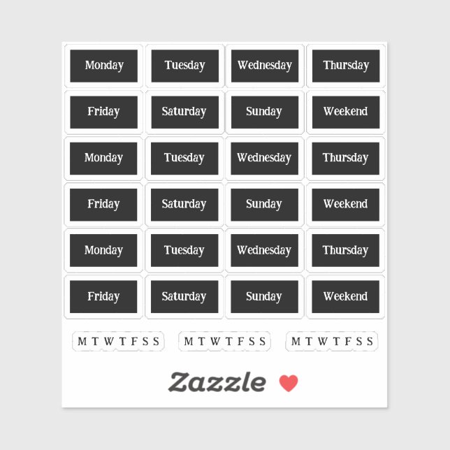 Schnürsenkel. Tage der Woche - Mono Aufkleber (Blatt)