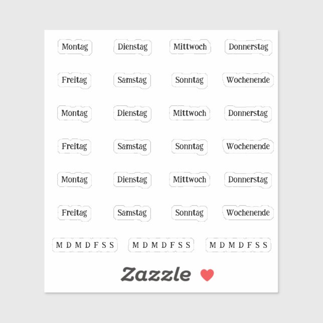 Schnürsenkel. Tage der Woche - transparent (DEUTSC Aufkleber (Blatt)