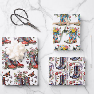 Schnürstiefel und Schmetterlingsblume Geschenkpapier Set
