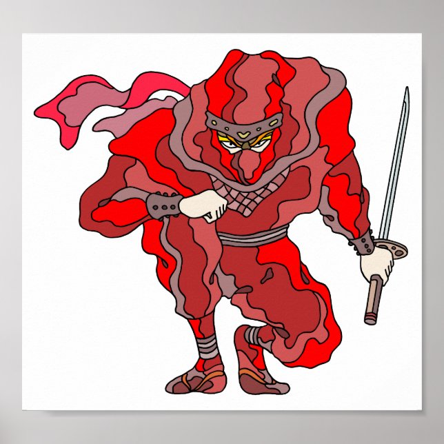 Schockierendes, hellrotes Spektakel. Cyber-Ninja. Poster (Vorne)
