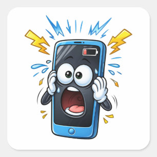 Schockiertes Cartoon-Telefon-Akku-Leer-Sticker Quadratischer Aufkleber