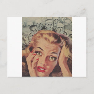 Schockiertes Gesicht mit Leuten, die auf Postkarte