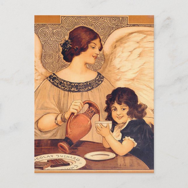 Schokolade Angel Französische Antike Postkarte (Vorderseite)