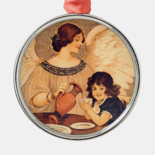 Schokolade Angel Französische Antike Silbernes Ornament